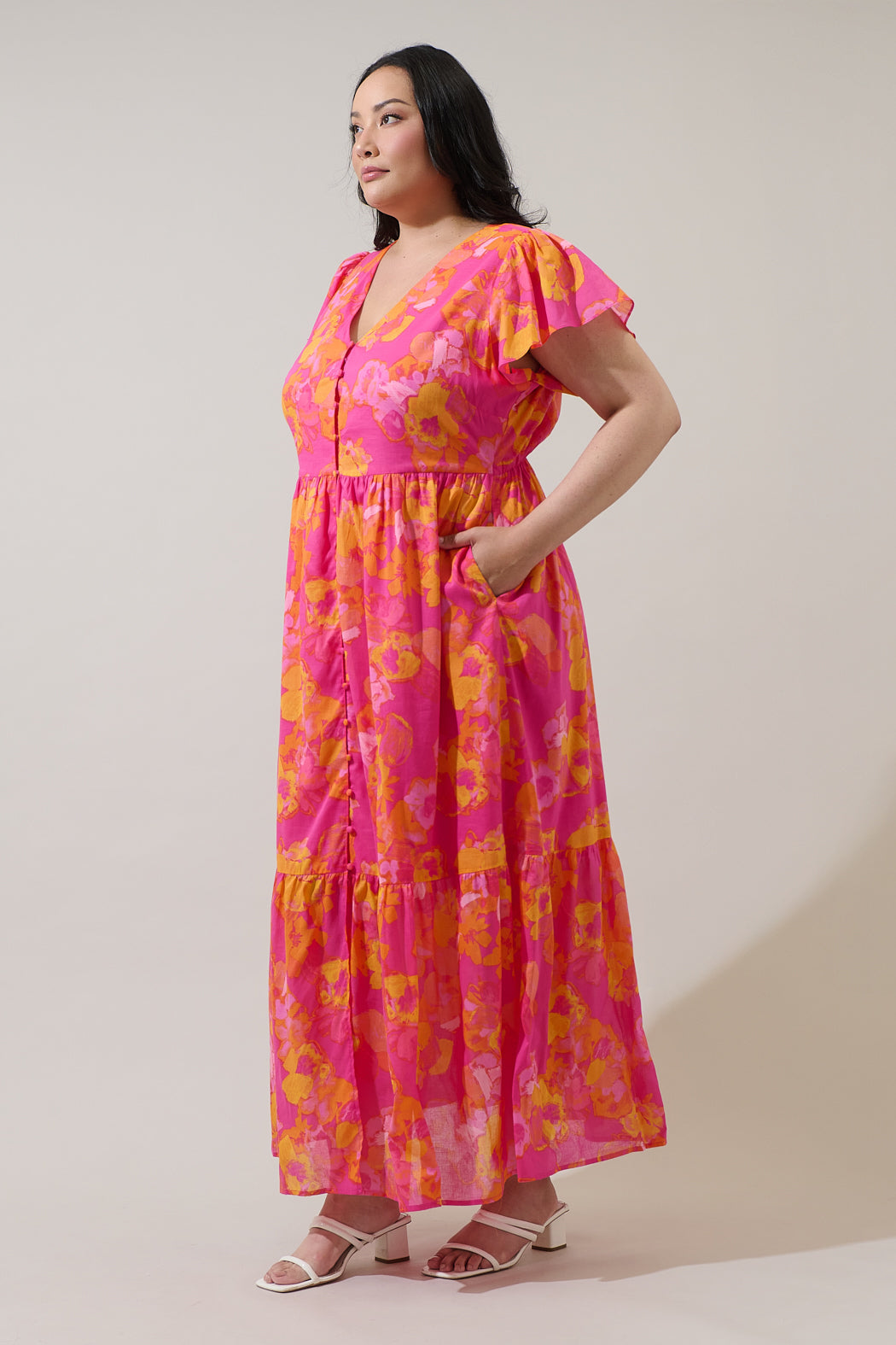 Elaris Floral Blissa Button Midi Dress Curve