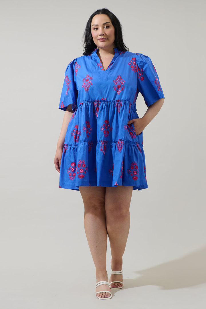 Shayna Floral Dixie Split Neck Shift Dress Curve