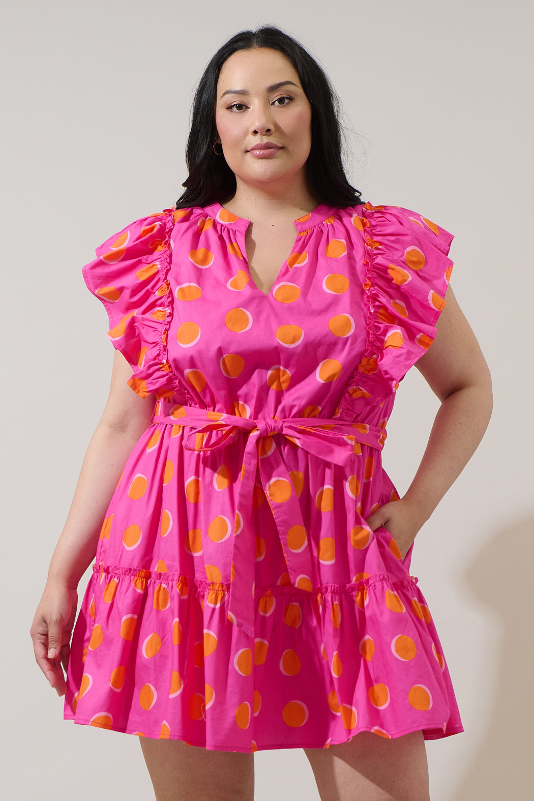 Rosy Polka Dot Ruffle Mini Dress Curve