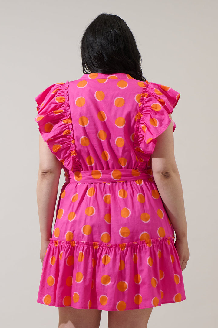 Rosy Polka Dot Ruffle Mini Dress Curve