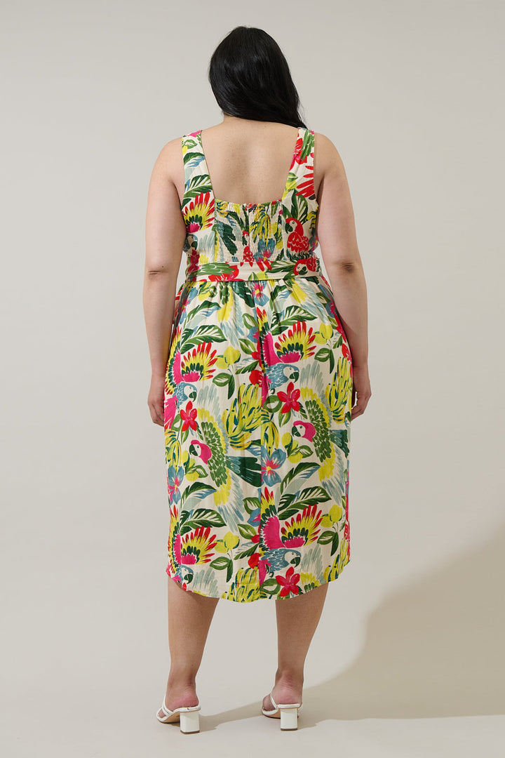Wissa Tropical Beli Wrap Midi Dress Curve