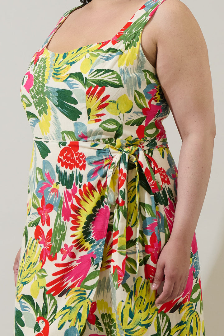 Wissa Tropical Beli Wrap Midi Dress Curve