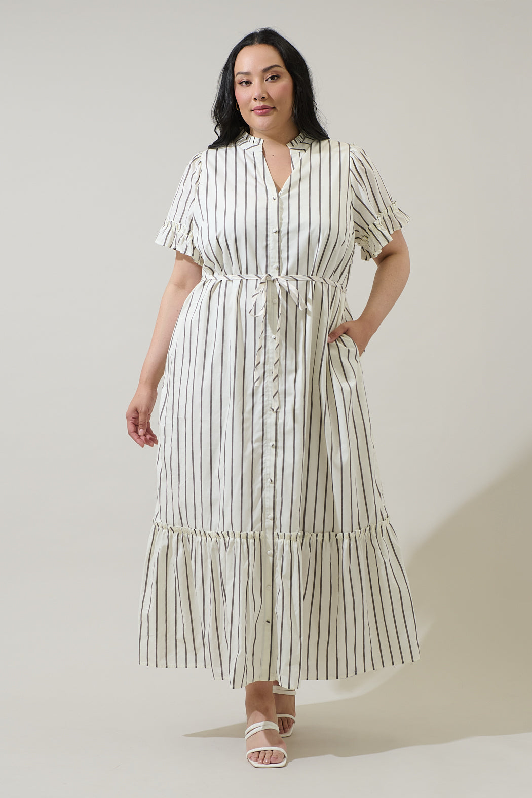 Kamara Striped Alna Button Up Midi Dress Curve