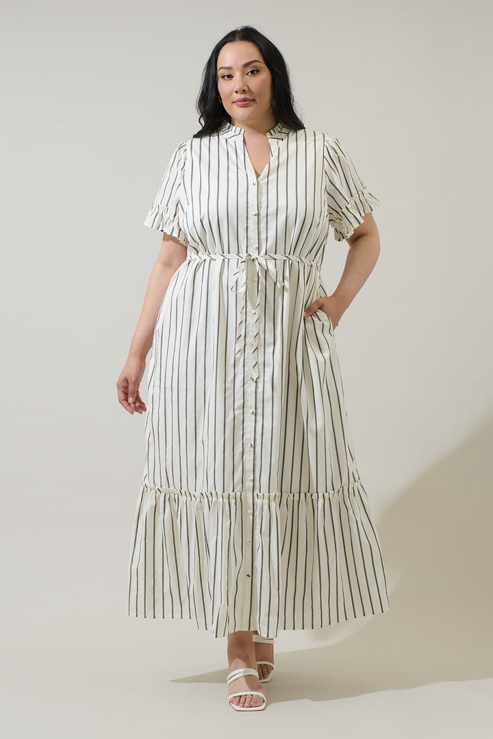 Kamara Striped Alna Button Up Midi Dress Curve