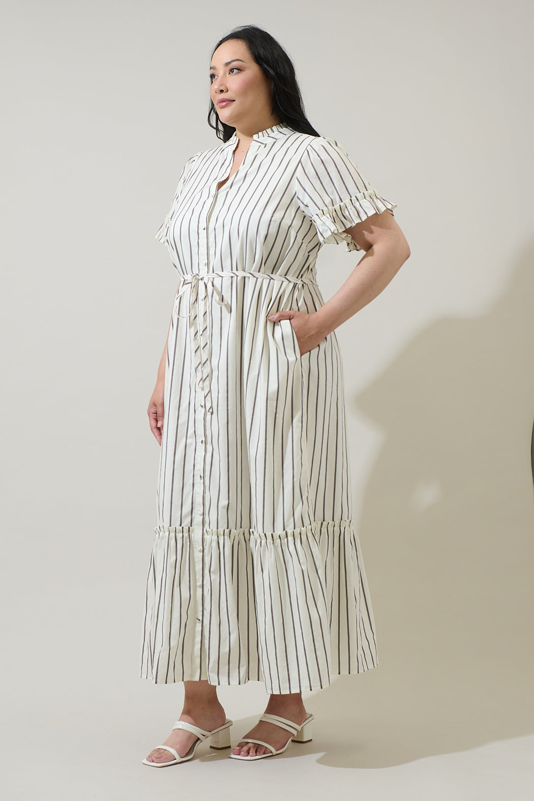 Kamara Striped Alna Button Up Midi Dress Curve