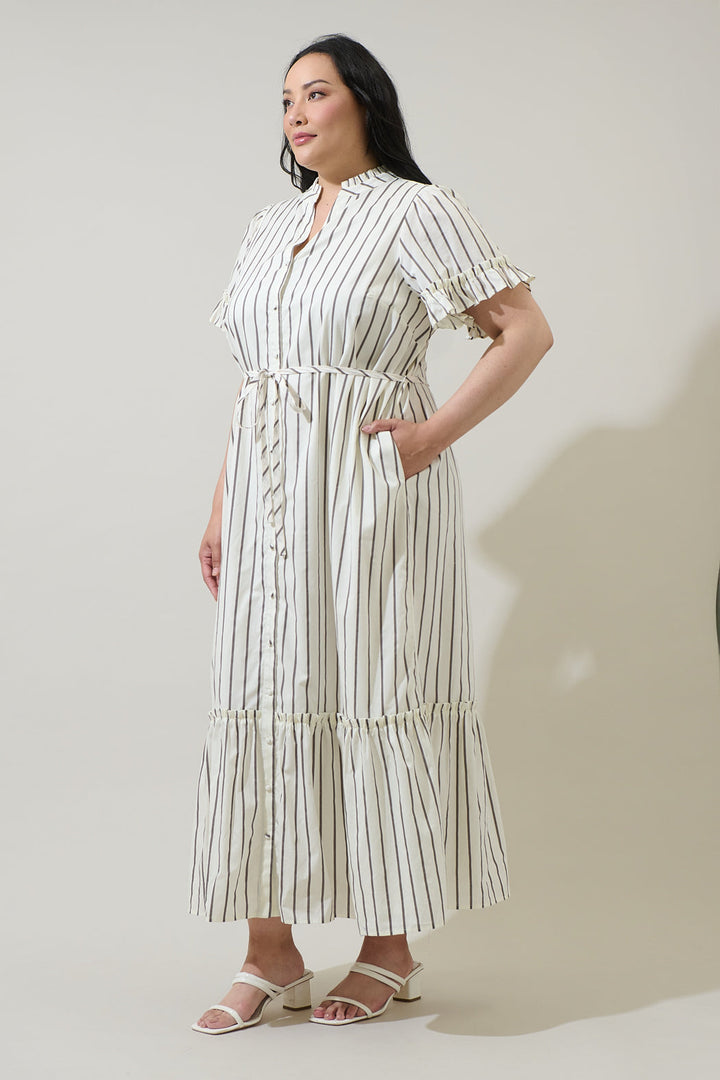 Kamara Striped Alna Button Up Midi Dress Curve