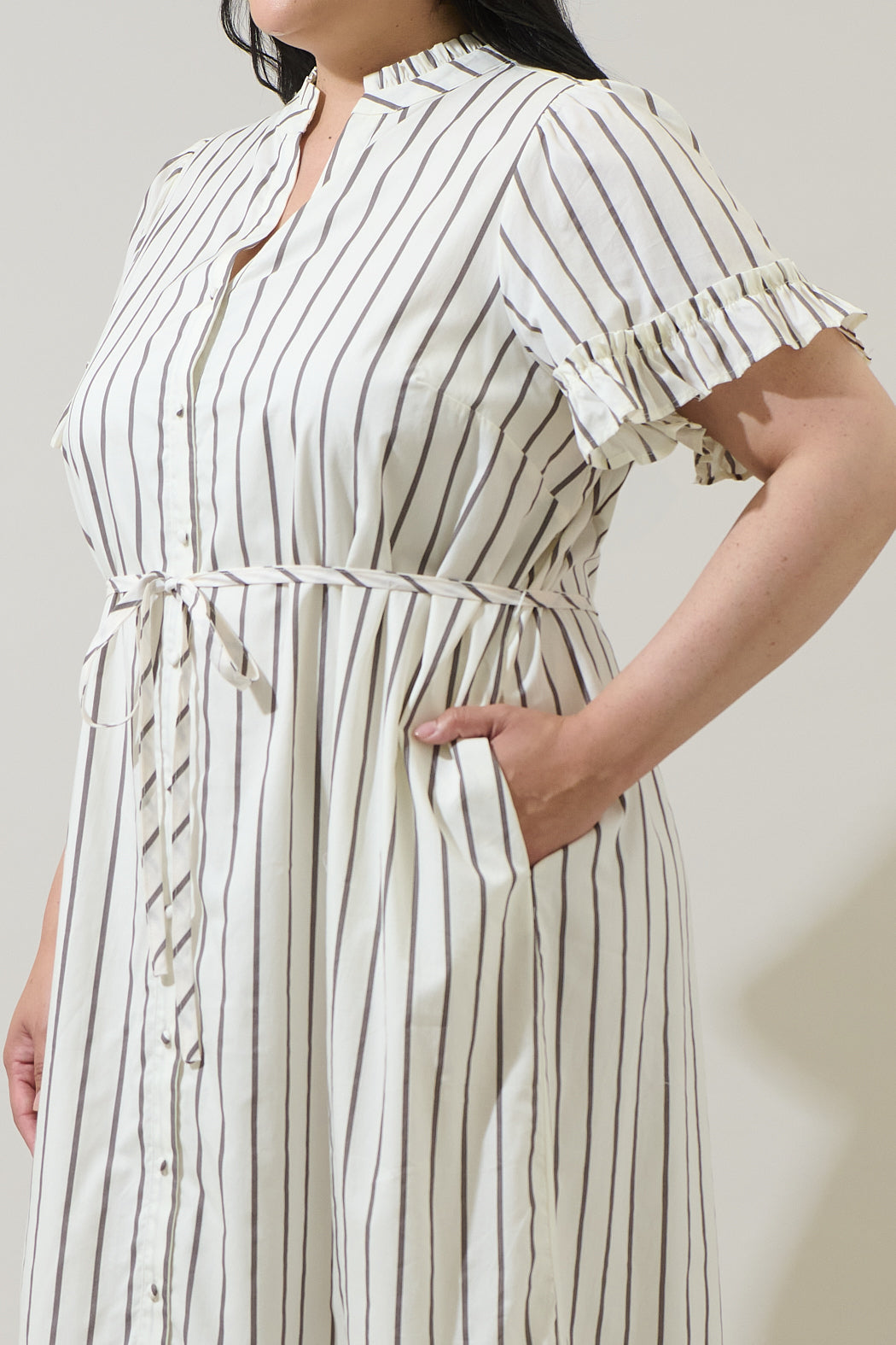 Kamara Striped Alna Button Up Midi Dress Curve