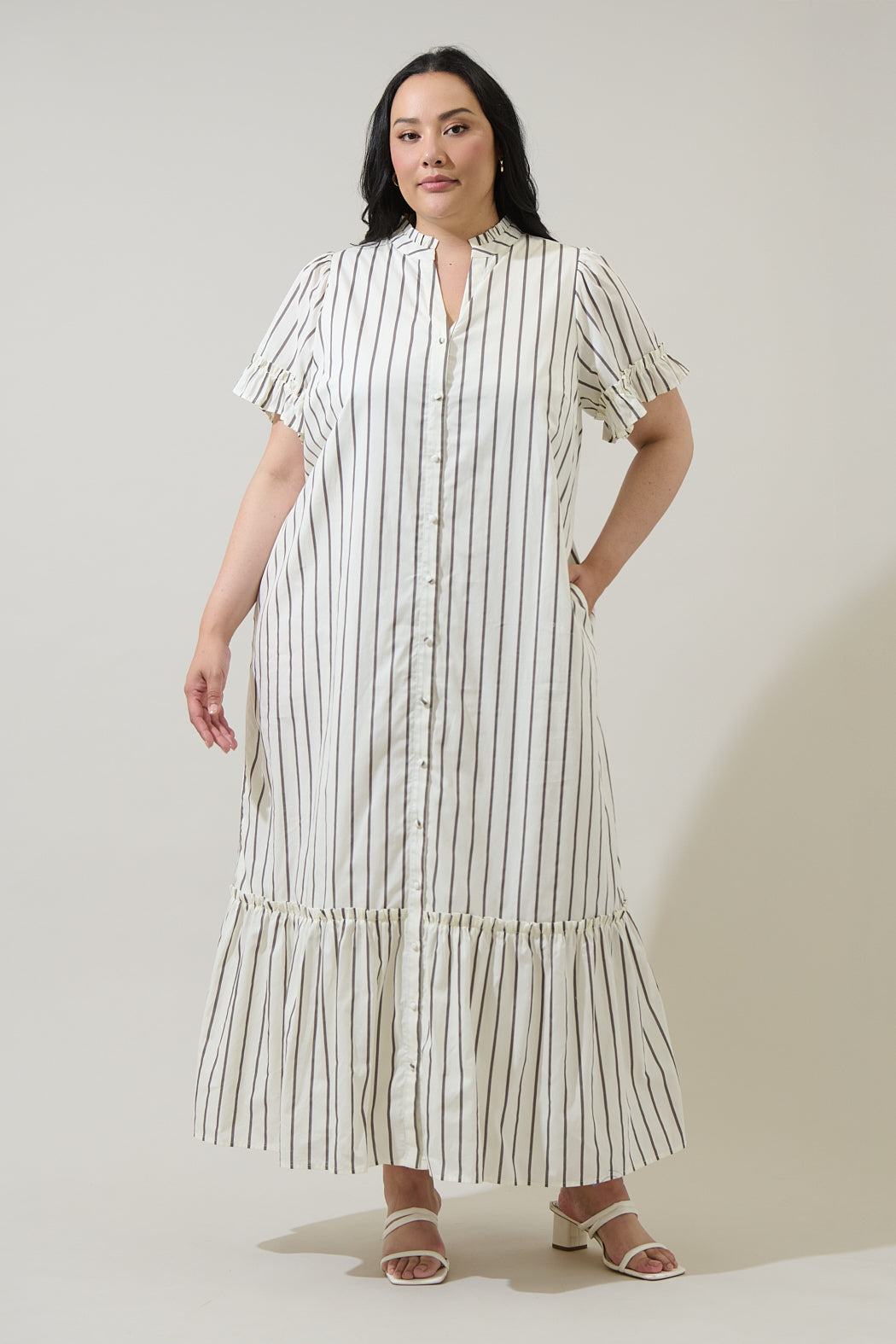 Kamara Striped Alna Button Up Midi Dress Curve
