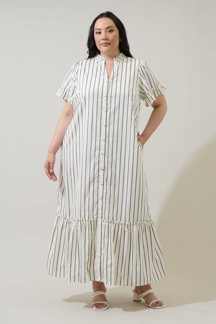 Kamara Striped Alna Button Up Midi Dress Curve