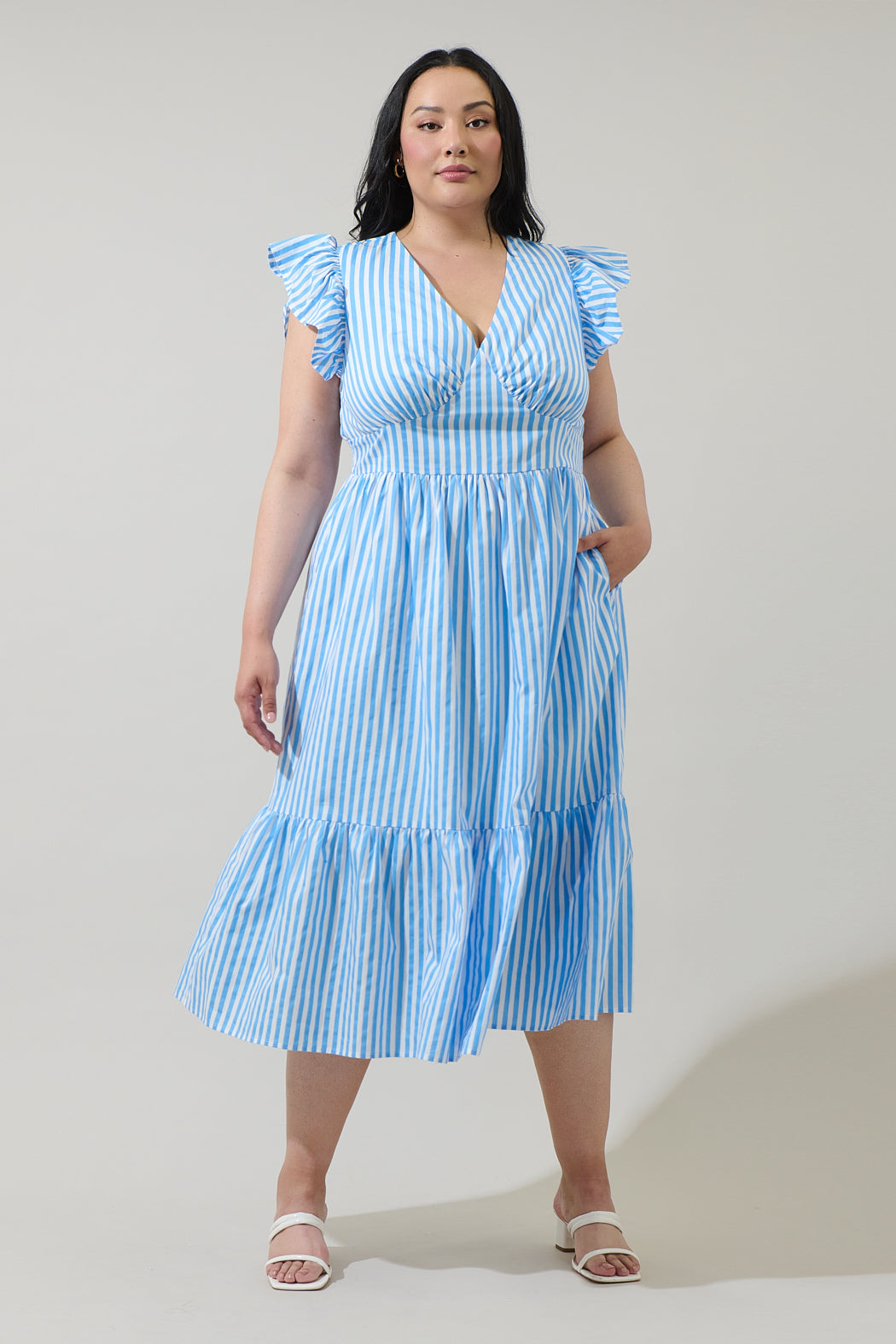 Saida Striped Alara Ruffle Midi Dress Curve
