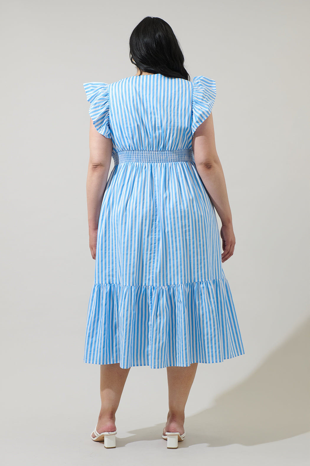 Saida Striped Alara Ruffle Midi Dress Curve