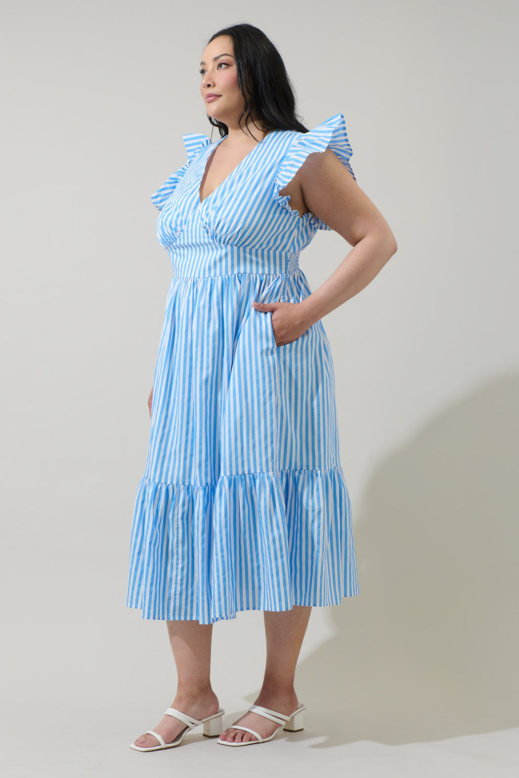 Saida Striped Alara Ruffle Midi Dress Curve