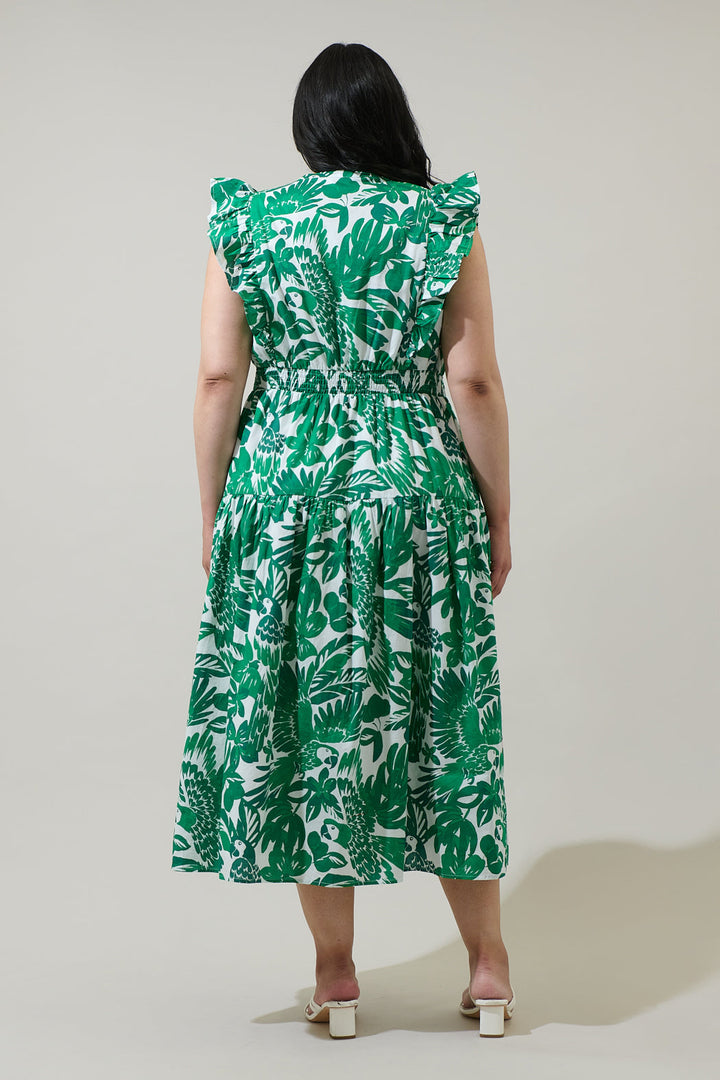 Masey Tropical Virna Ruffle Midi Dress Curve