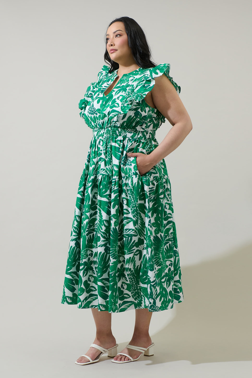 Masey Tropical Virna Ruffle Midi Dress Curve