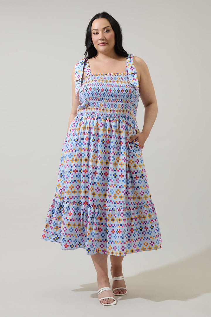 Kessa Geo Mitzy Smocked Midi Dress Curve