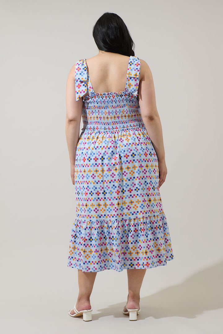 Kessa Geo Mitzy Smocked Midi Dress Curve