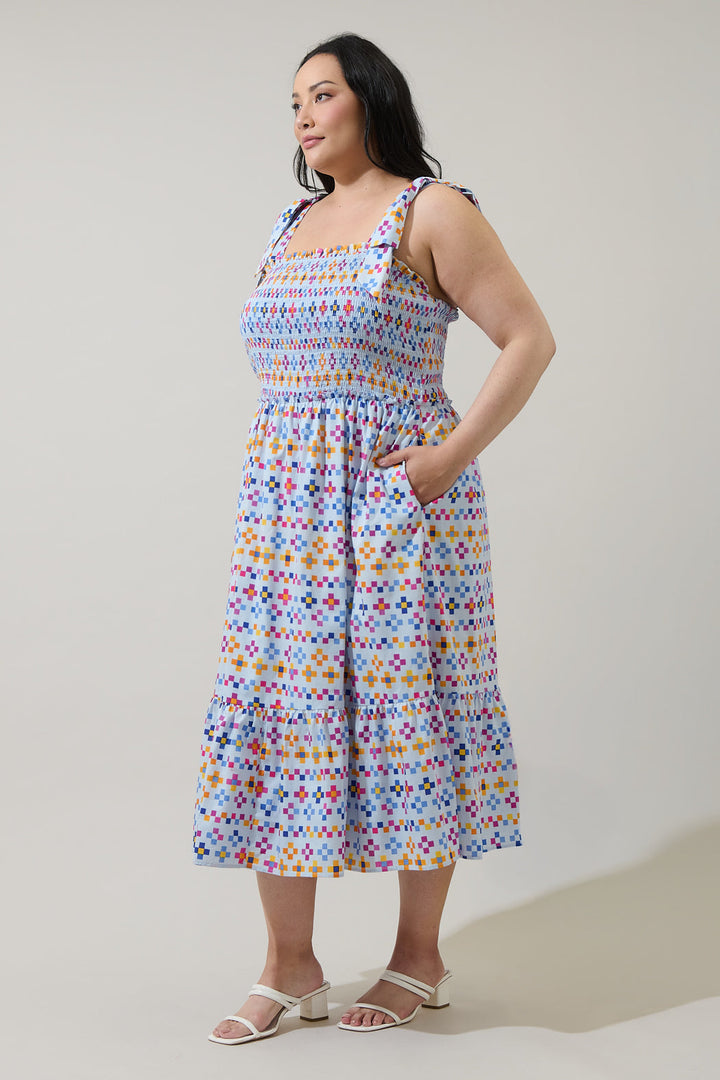 Kessa Geo Mitzy Smocked Midi Dress Curve