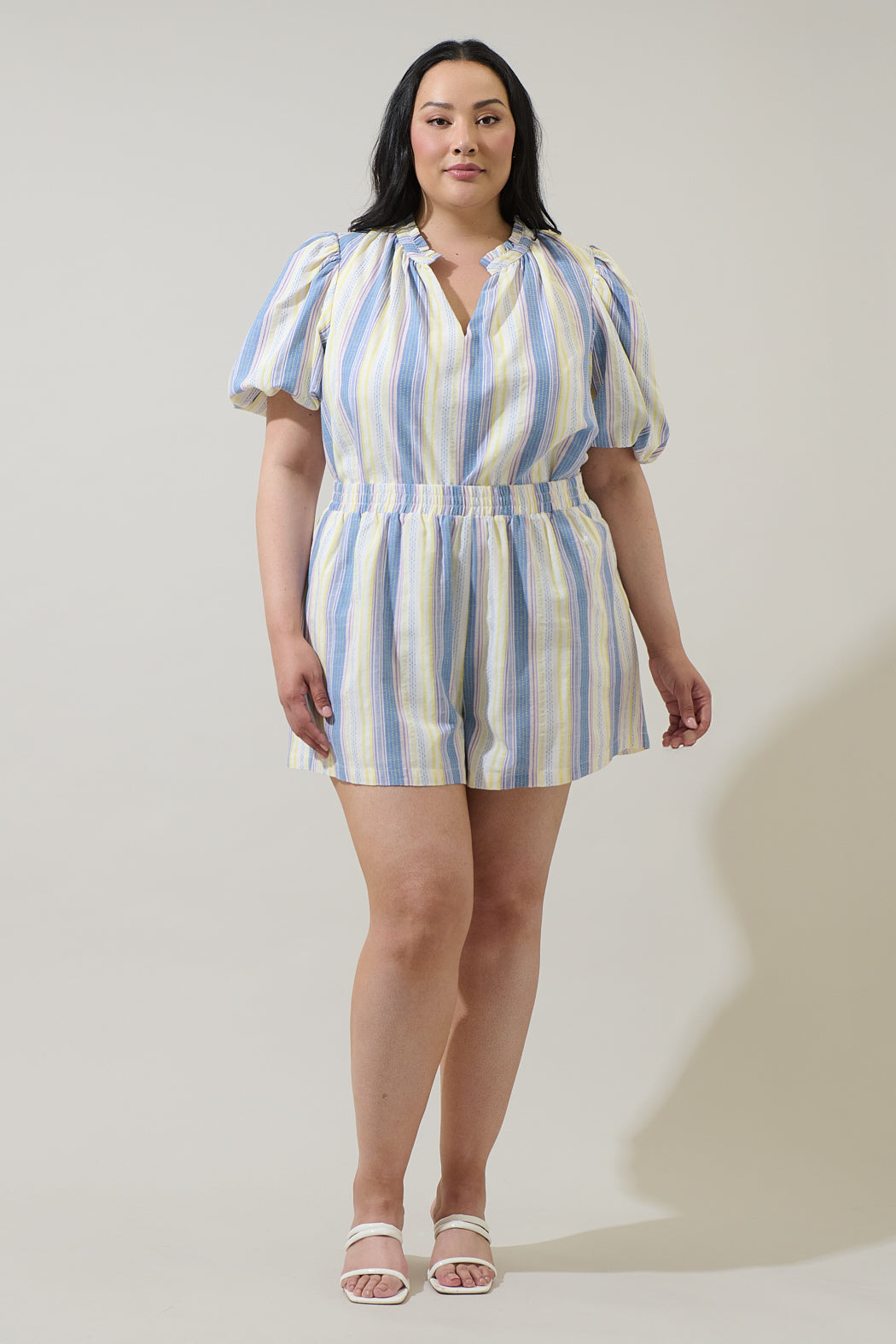 Vexie Striped High Waisted Shorts Curve