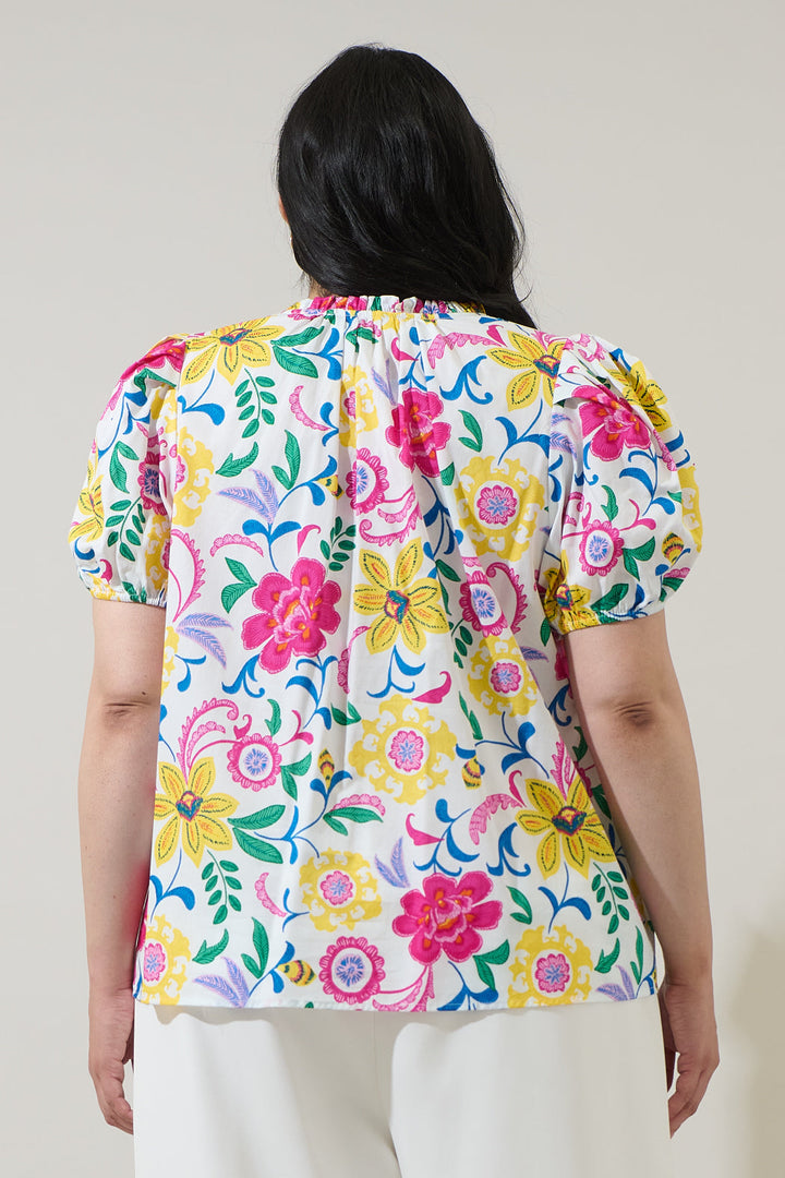 Kress Floral Berisa Split Neck Top Curve