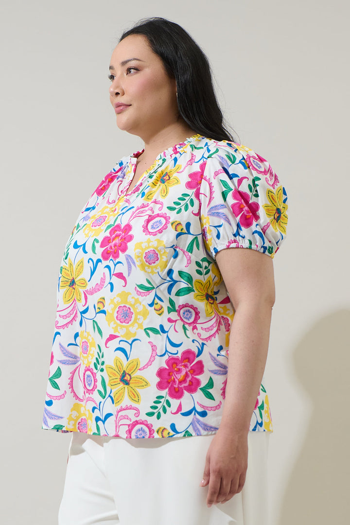 Kress Floral Berisa Split Neck Top Curve