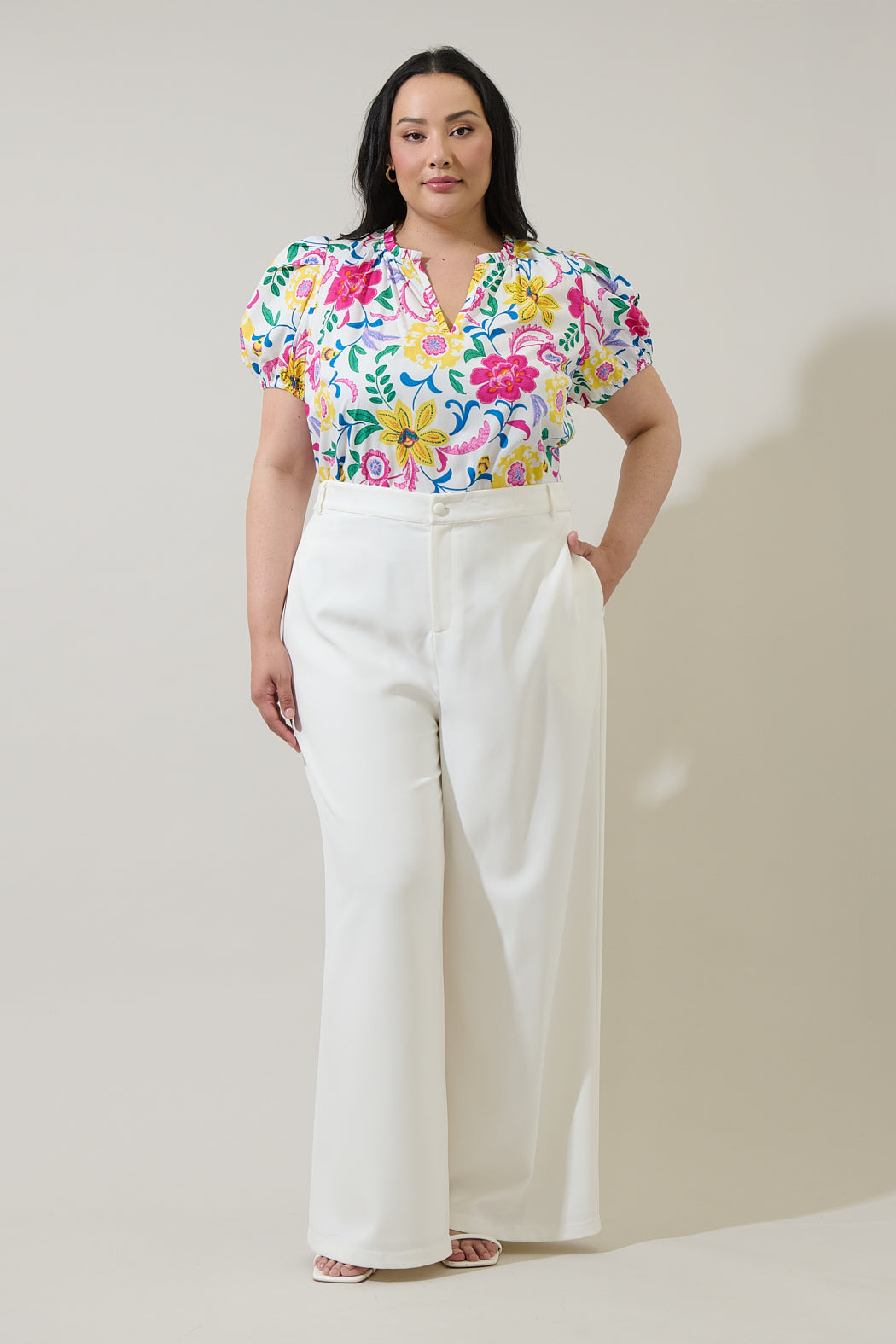 Kress Floral Berisa Split Neck Top Curve