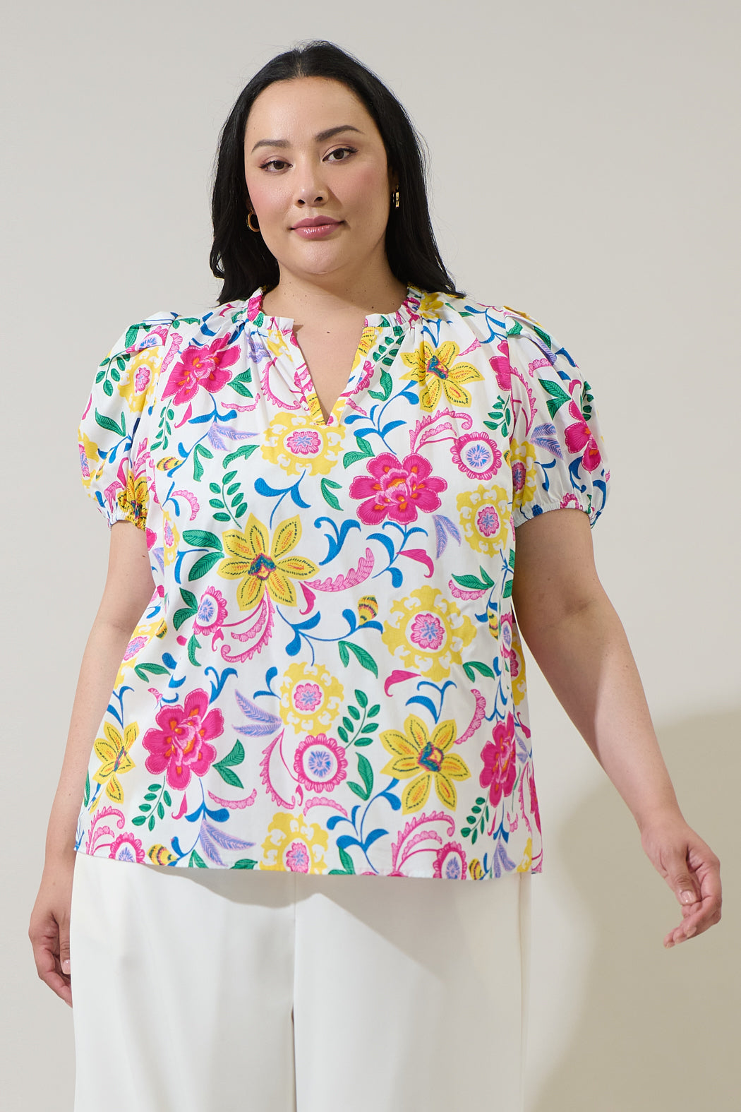 Kress Floral Berisa Split Neck Top Curve