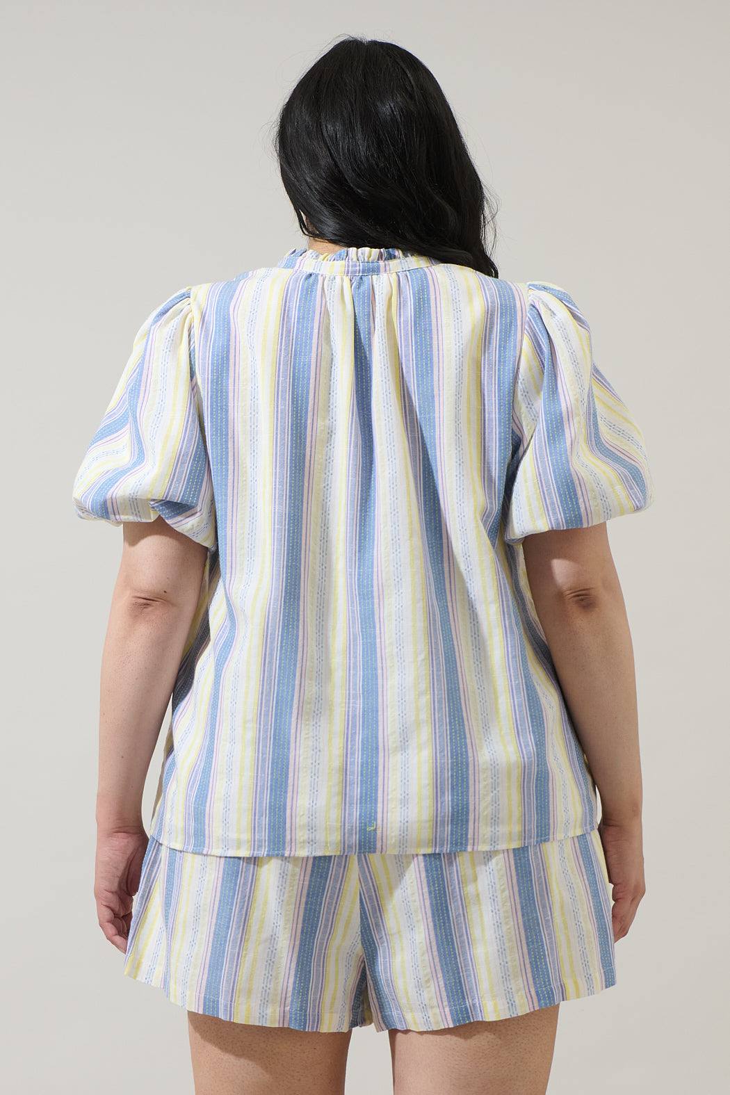 Vexie Striped Gretna Ruffle Blouse Curve