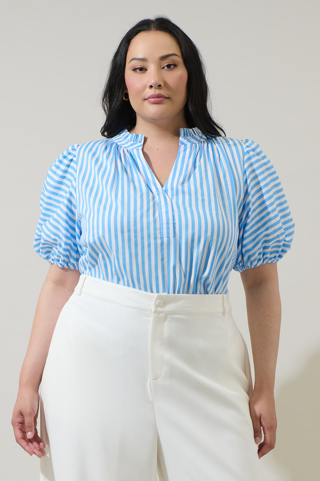 Saida Striped Josy Puff Sleeve Top Curve