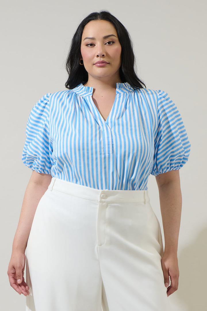 Saida Striped Josy Puff Sleeve Top Curve