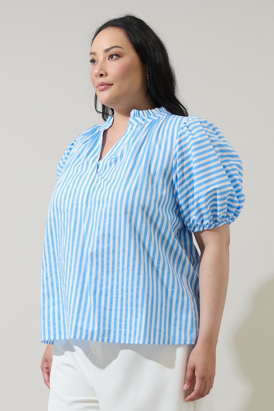 Saida Striped Josy Puff Sleeve Top Curve