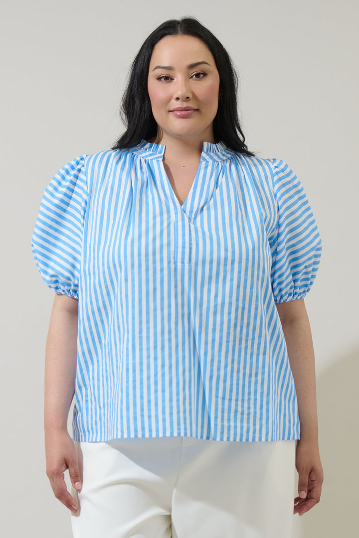 Saida Striped Josy Puff Sleeve Top Curve