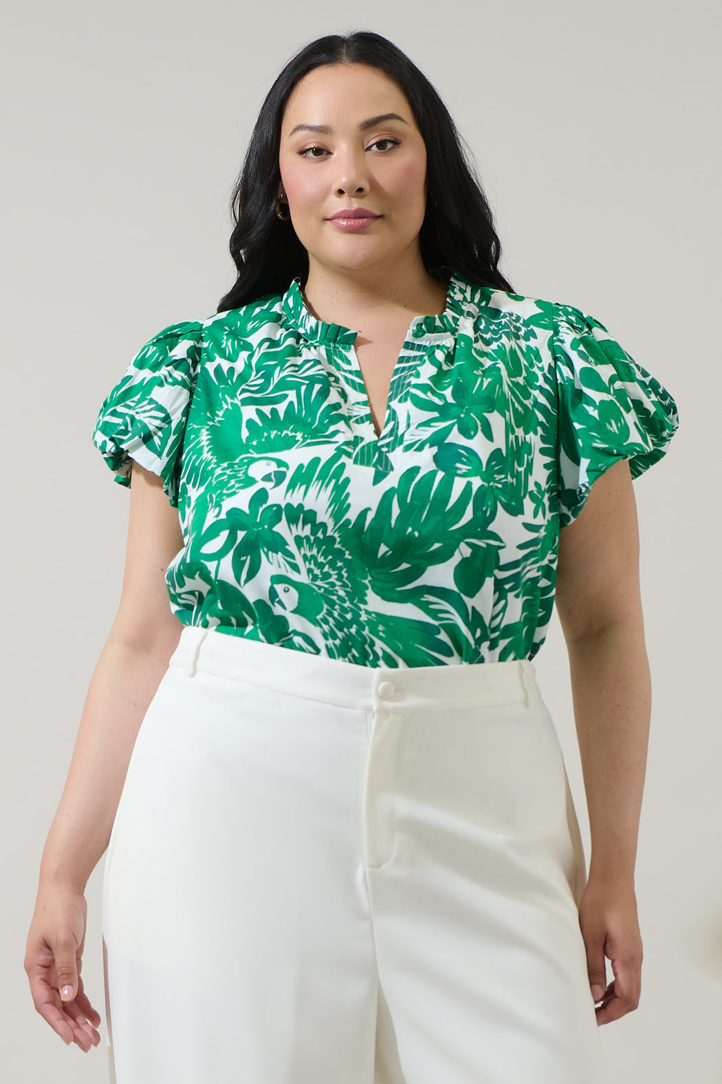 Masey Tropical Keni Split Neck Top Curve