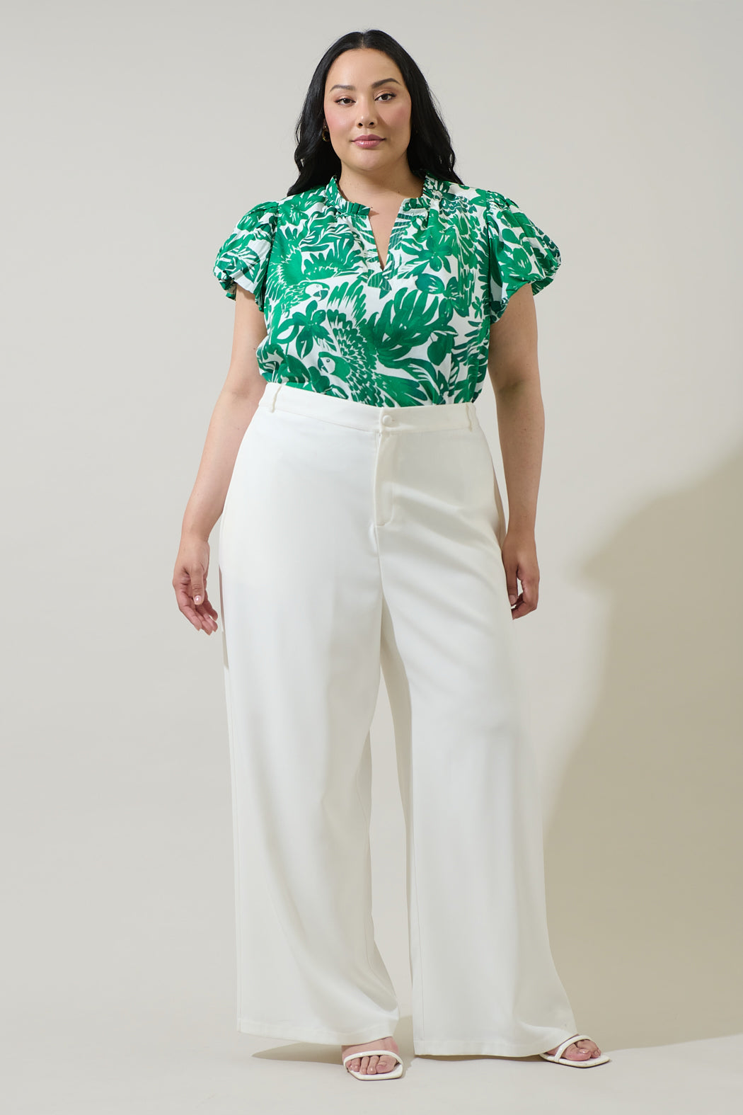 Masey Tropical Keni Split Neck Top Curve