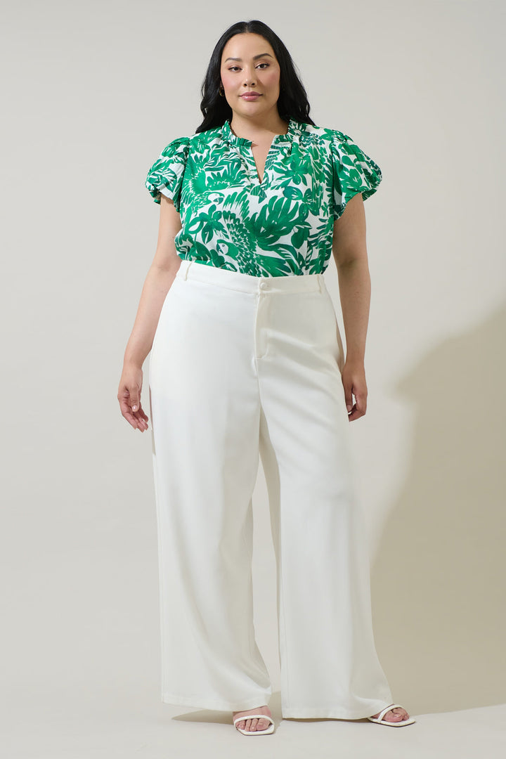 Masey Tropical Keni Split Neck Top Curve
