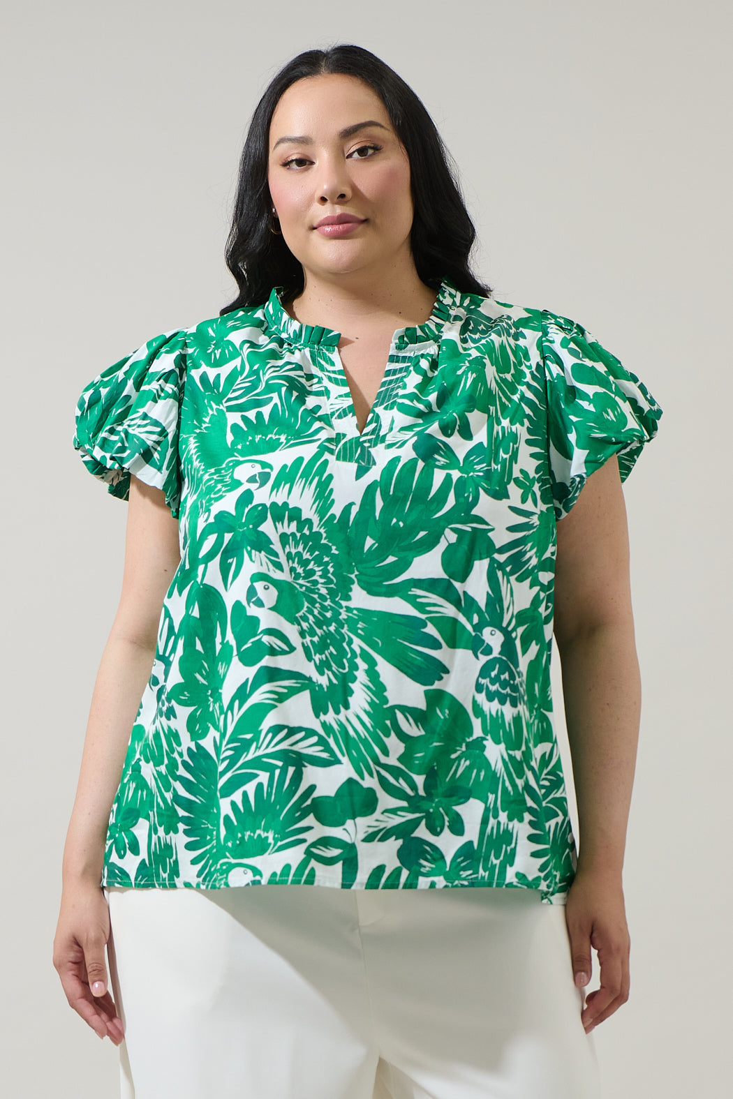 Masey Tropical Keni Split Neck Top Curve