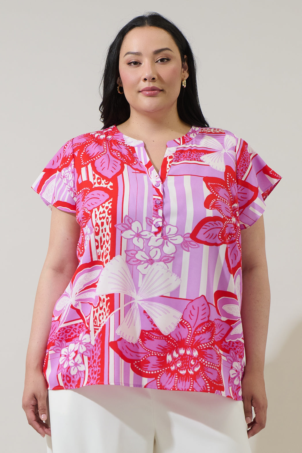 Barba Tropical Cass Flutter Sleeve Top Curve