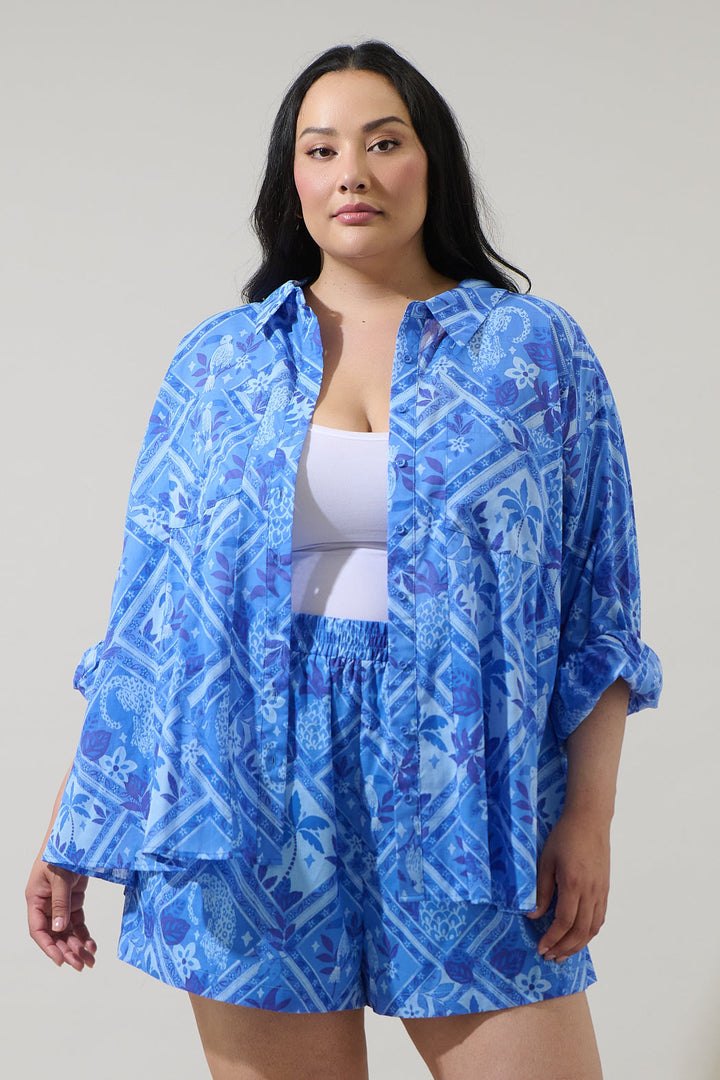 Kaidy Tropical Boyfriend Button Down Shirt Curve