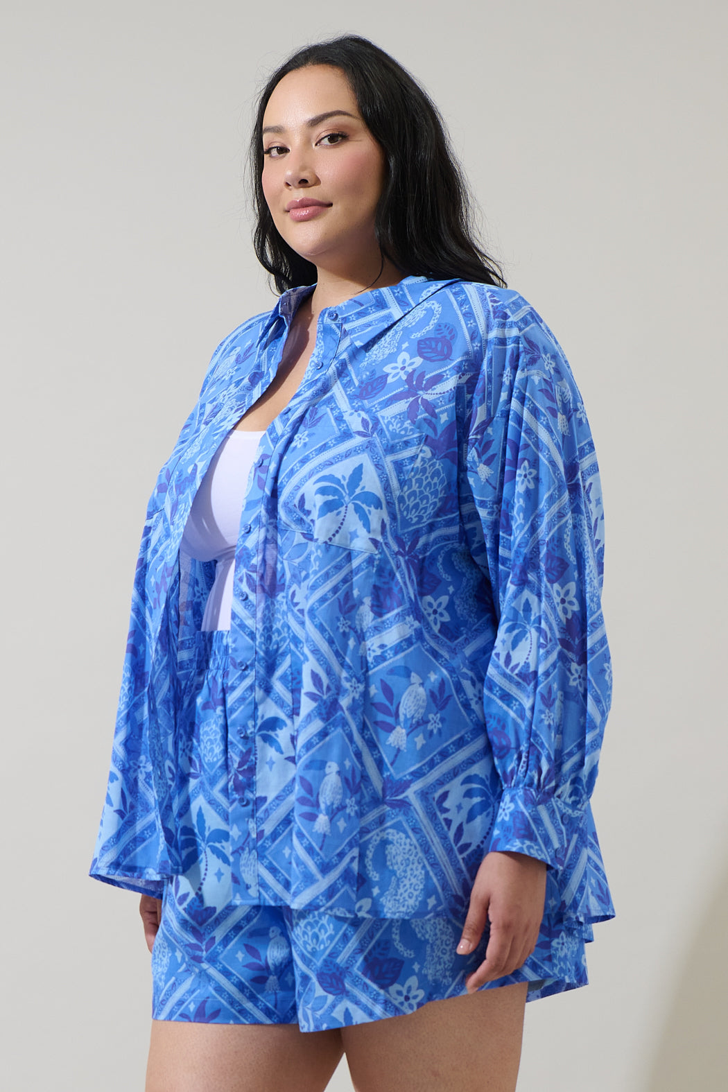 Kaidy Tropical Boyfriend Button Down Shirt Curve