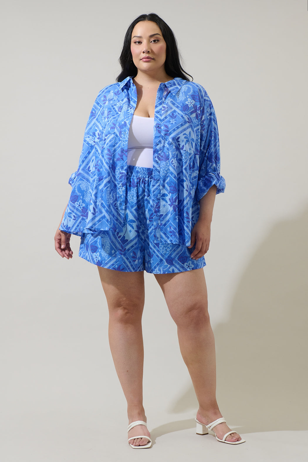 Kaidy Tropical Boyfriend Button Down Shirt Curve