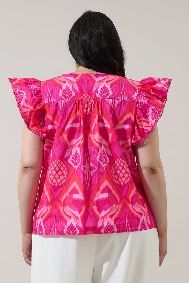 Prissa Ikat Carya Ruffle Poplin Top Curve