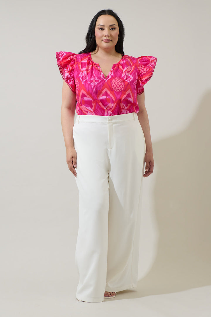 Prissa Ikat Carya Ruffle Poplin Top Curve