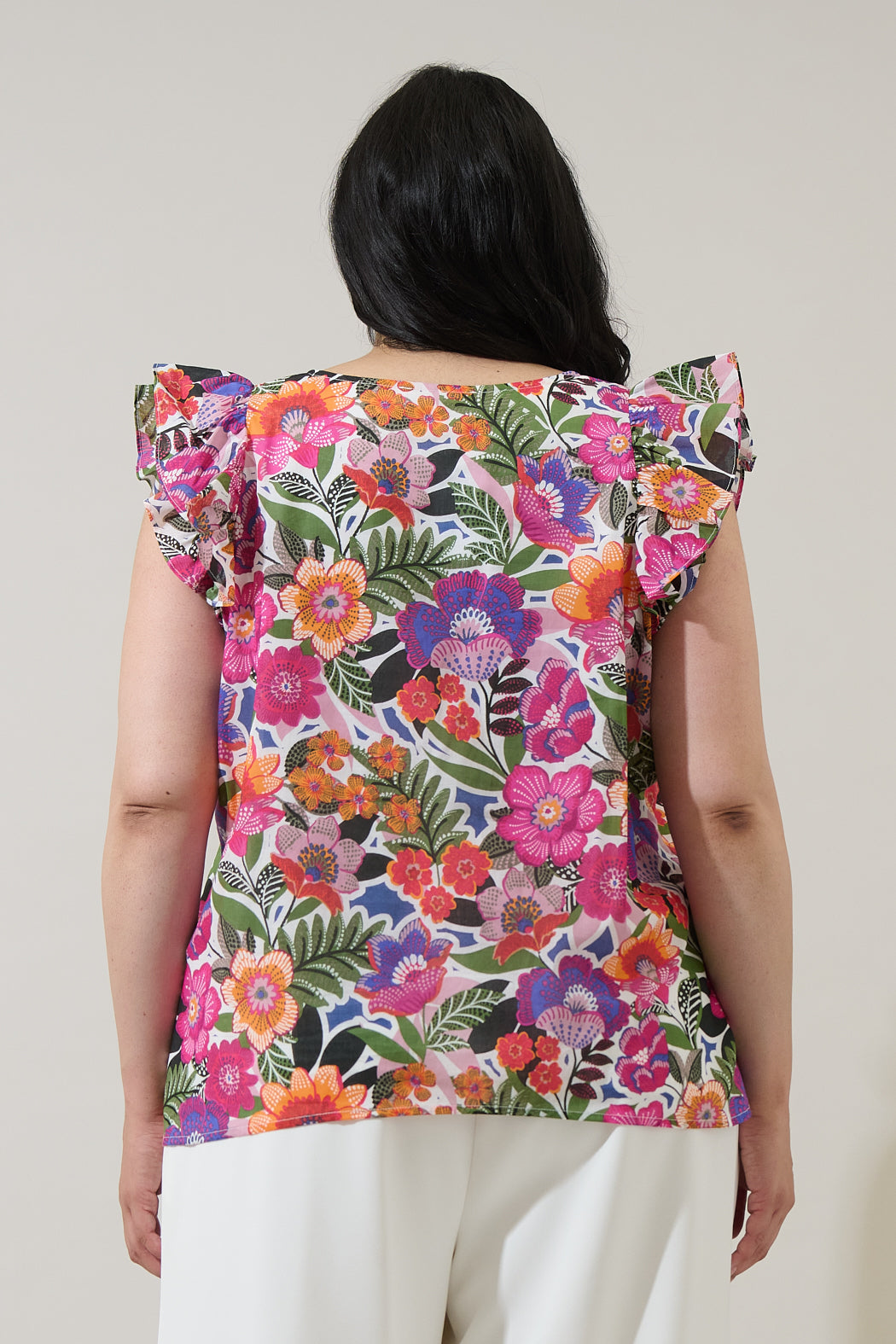 Rendal Floral Tiffy Ruffle Top Curve