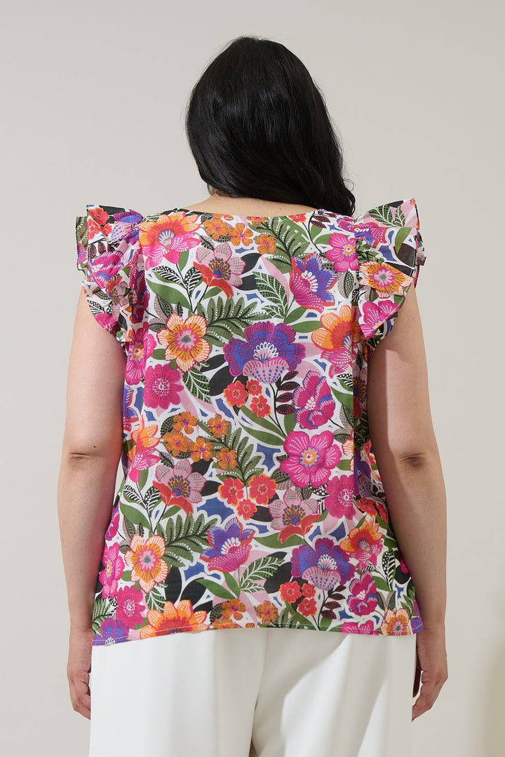 Rendal Floral Tiffy Ruffle Top Curve