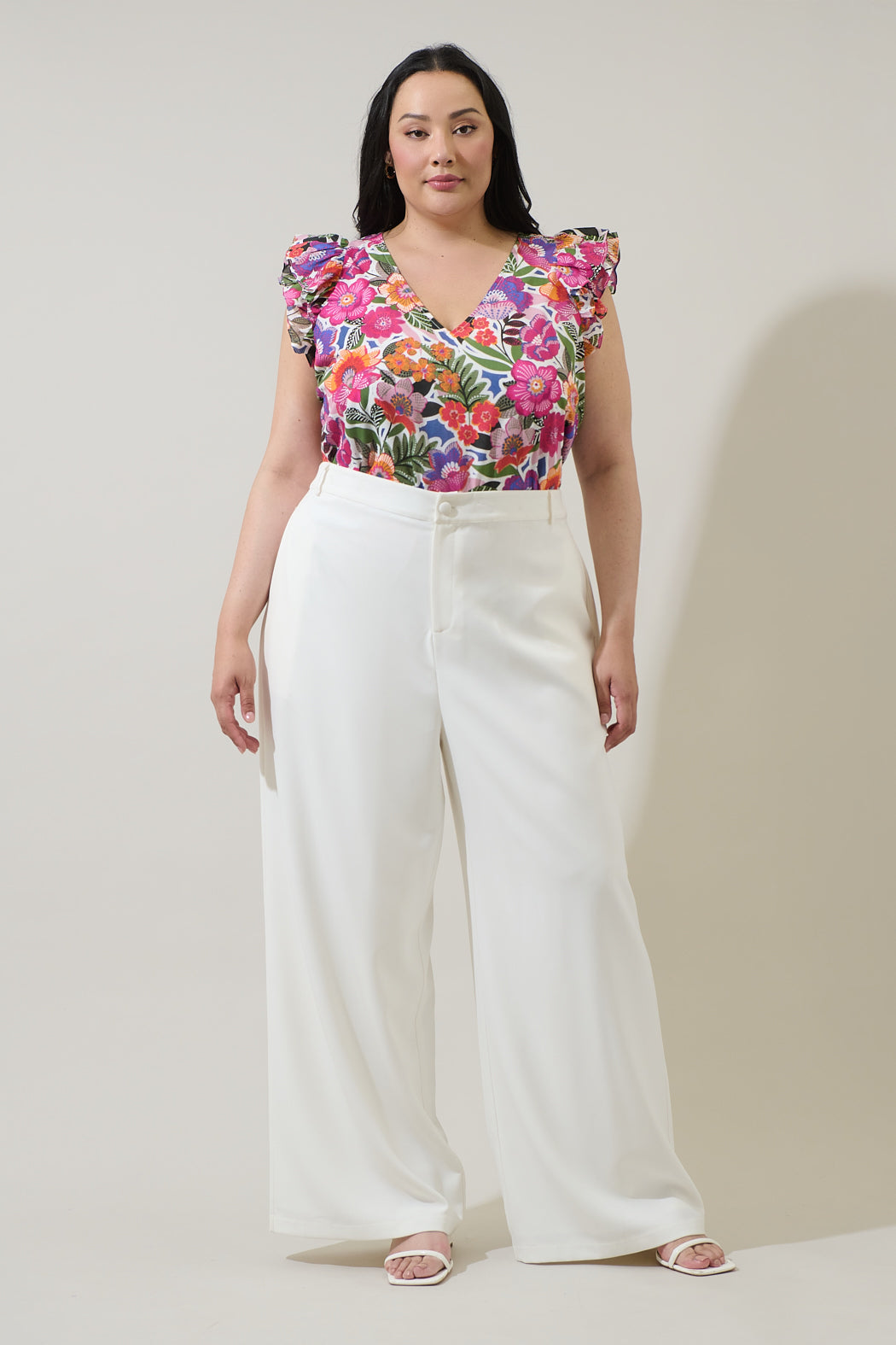Rendal Floral Tiffy Ruffle Top Curve