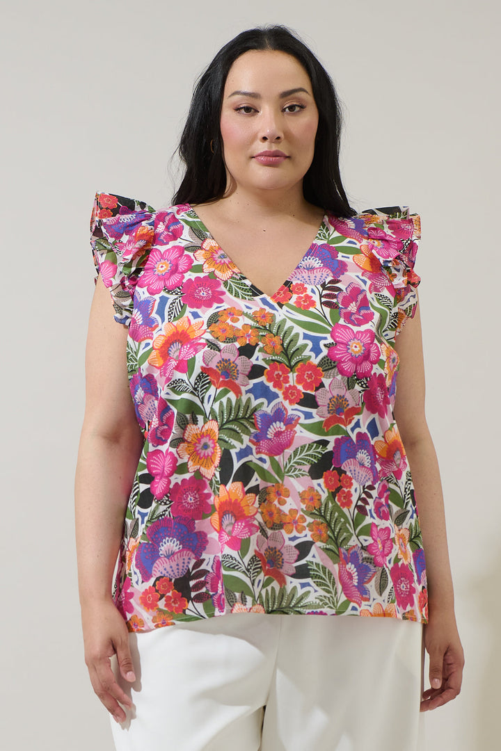 Rendal Floral Tiffy Ruffle Top Curve