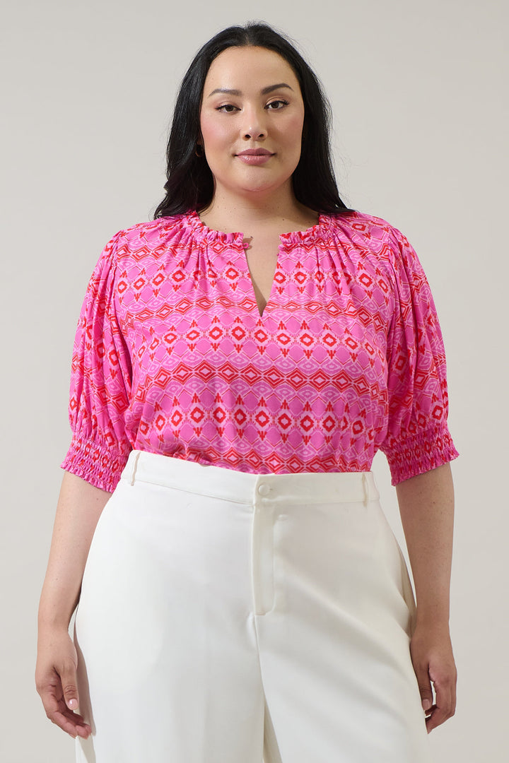 Mirany Ikat Bindy Puff Sleeve Top Curve