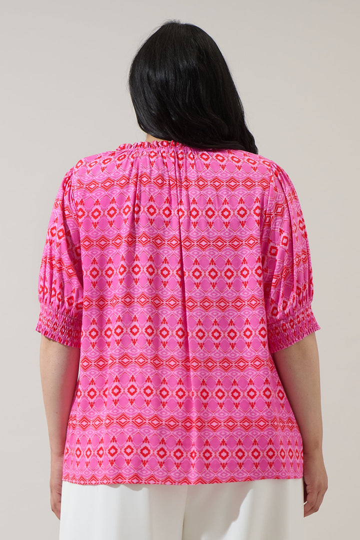Mirany Ikat Bindy Puff Sleeve Top Curve