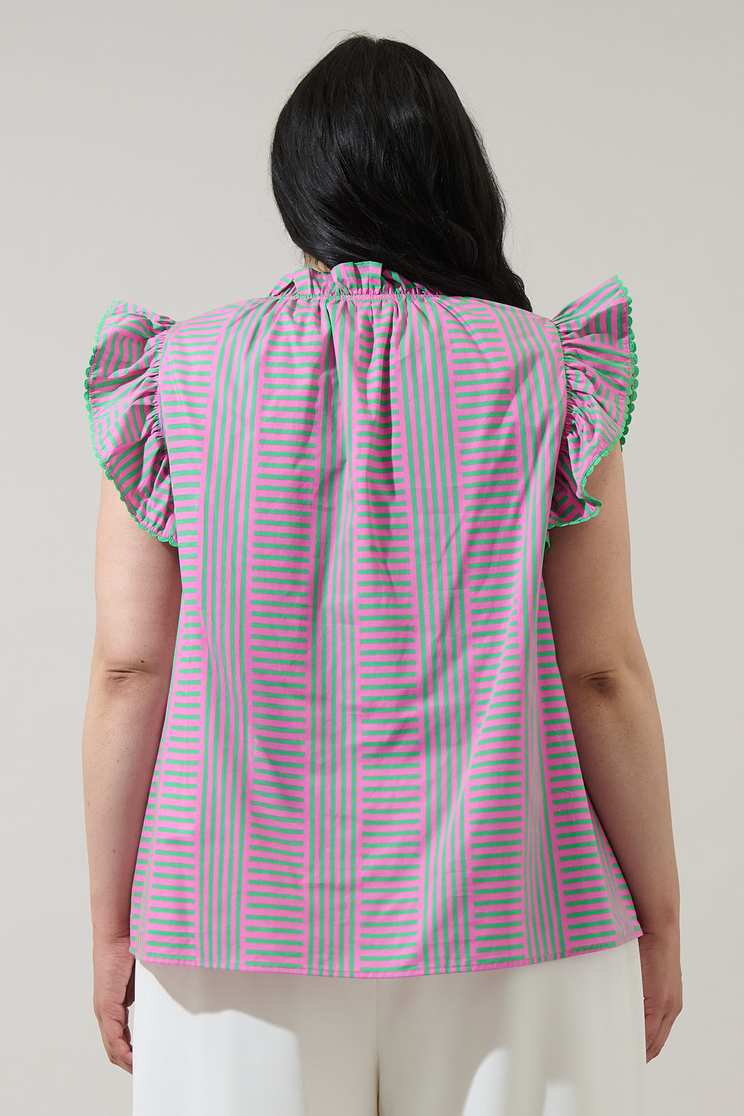 Valda Striped Jazzy Ruffle Top Curve