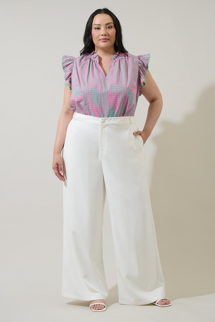 Valda Striped Jazzy Ruffle Top Curve