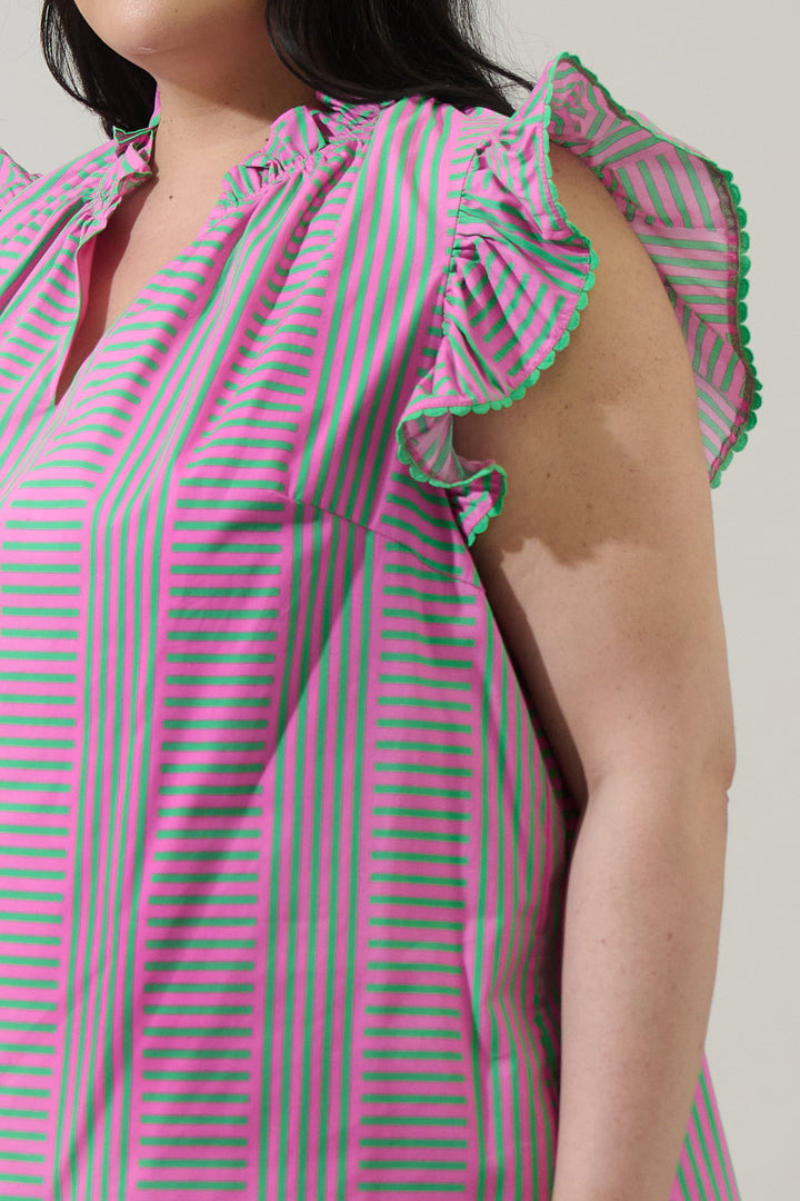Valda Striped Jazzy Ruffle Top Curve